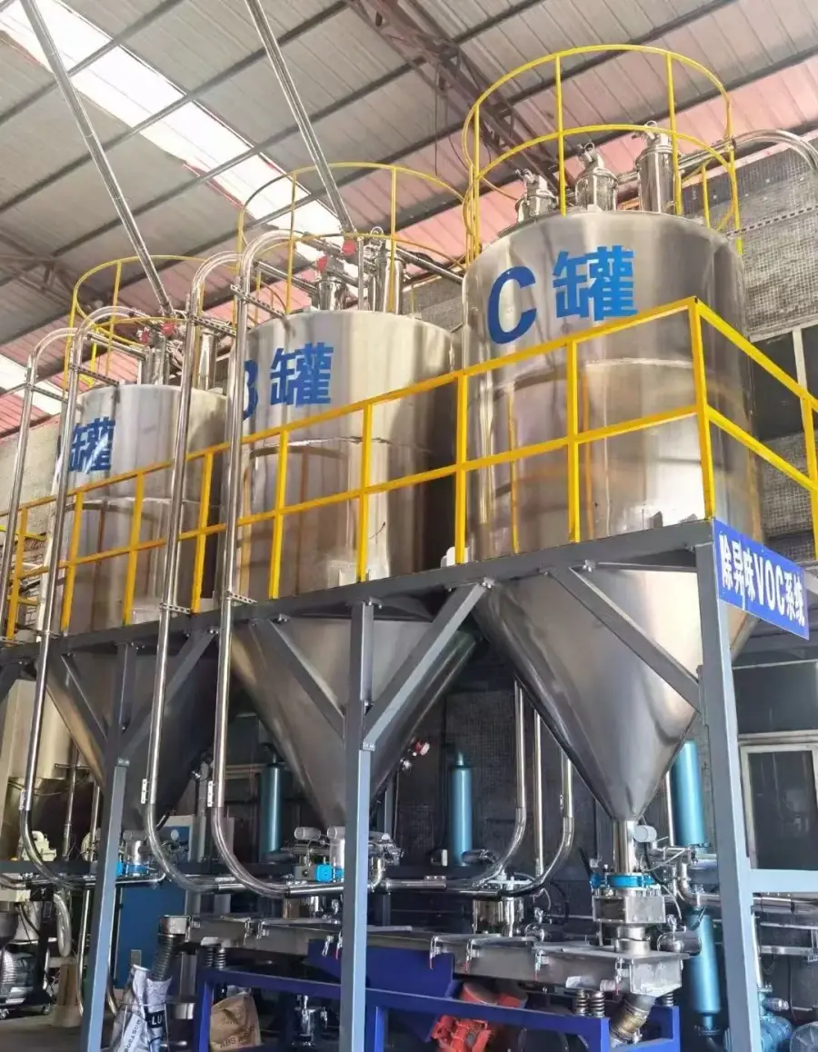 VOC treatment tanks supporting low-odor production